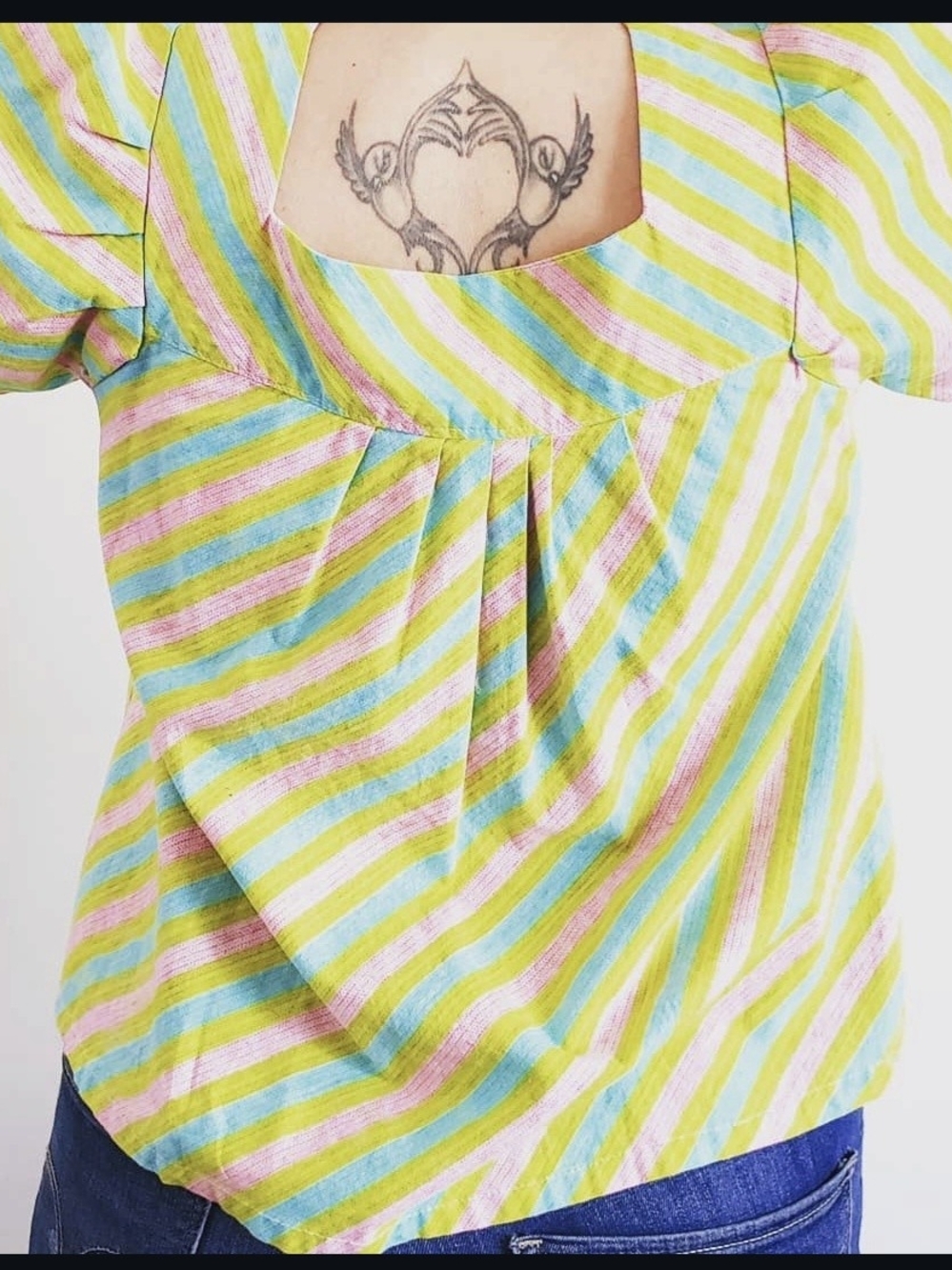 Vintage BRIGHT Striped Square-Neck Women’s Top